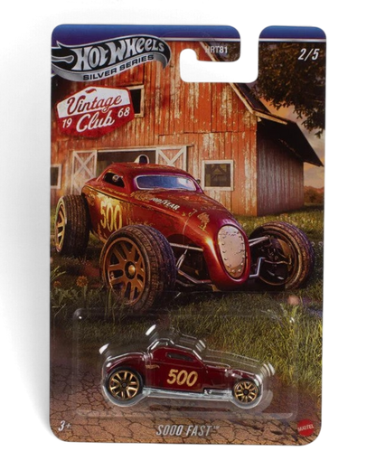 Hot Wheels Silver Series Vintage Club 1968 Sooo Fast die-cast car on its retail packaging card.