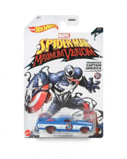 VaultifyUK Hot Wheels Marvel Spider-Man Maximum Venomized Captain America die-cast car in original blister packaging