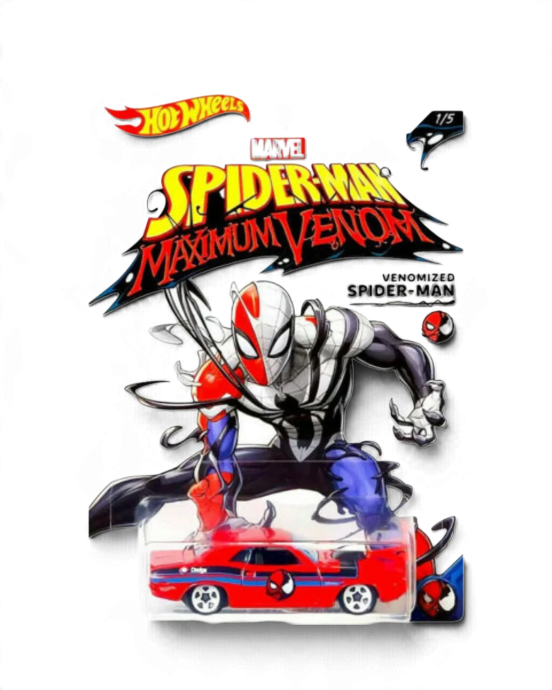 VaultifyUK Hot Wheels Marvel Spider-Man Maximum Venomized Spider-Man die-cast car in red packaging