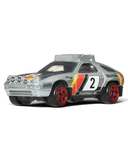 VaultifyUK Hot Wheels Silver Series Zamac Porsche 928S Safari die-cast car with racing livery and red wheels