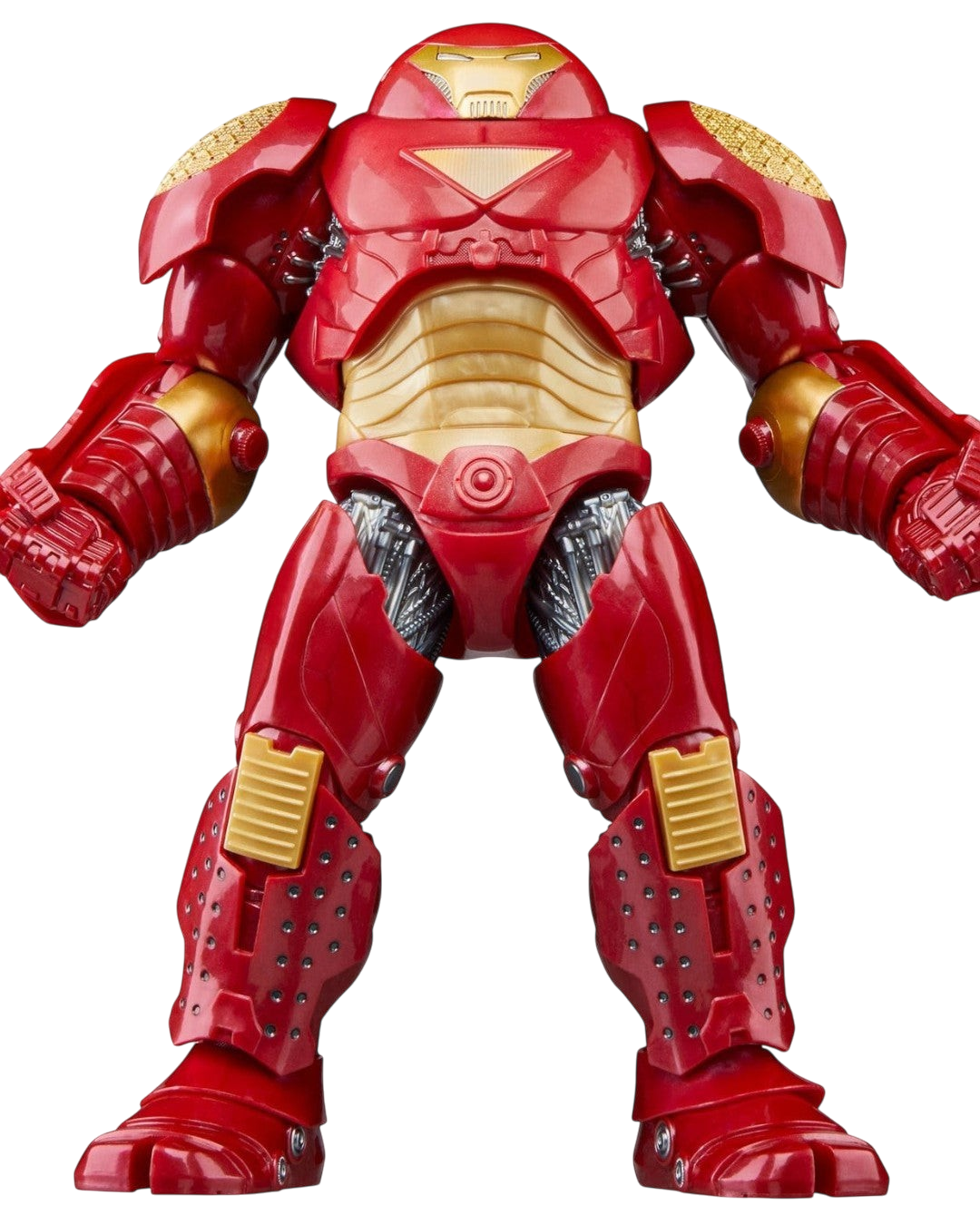 VaultifyUK Marvel Legends Hulkbuster deluxe figure in iconic red and gold armour with detailed mechanical sculpting.