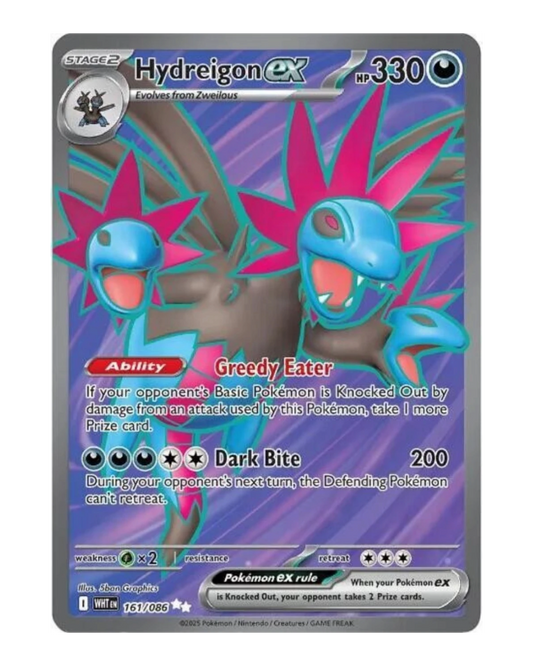 VaultifyUK Hydreigon ex 161/086 full art Pokémon card featuring a dramatic three-headed dragon illustration