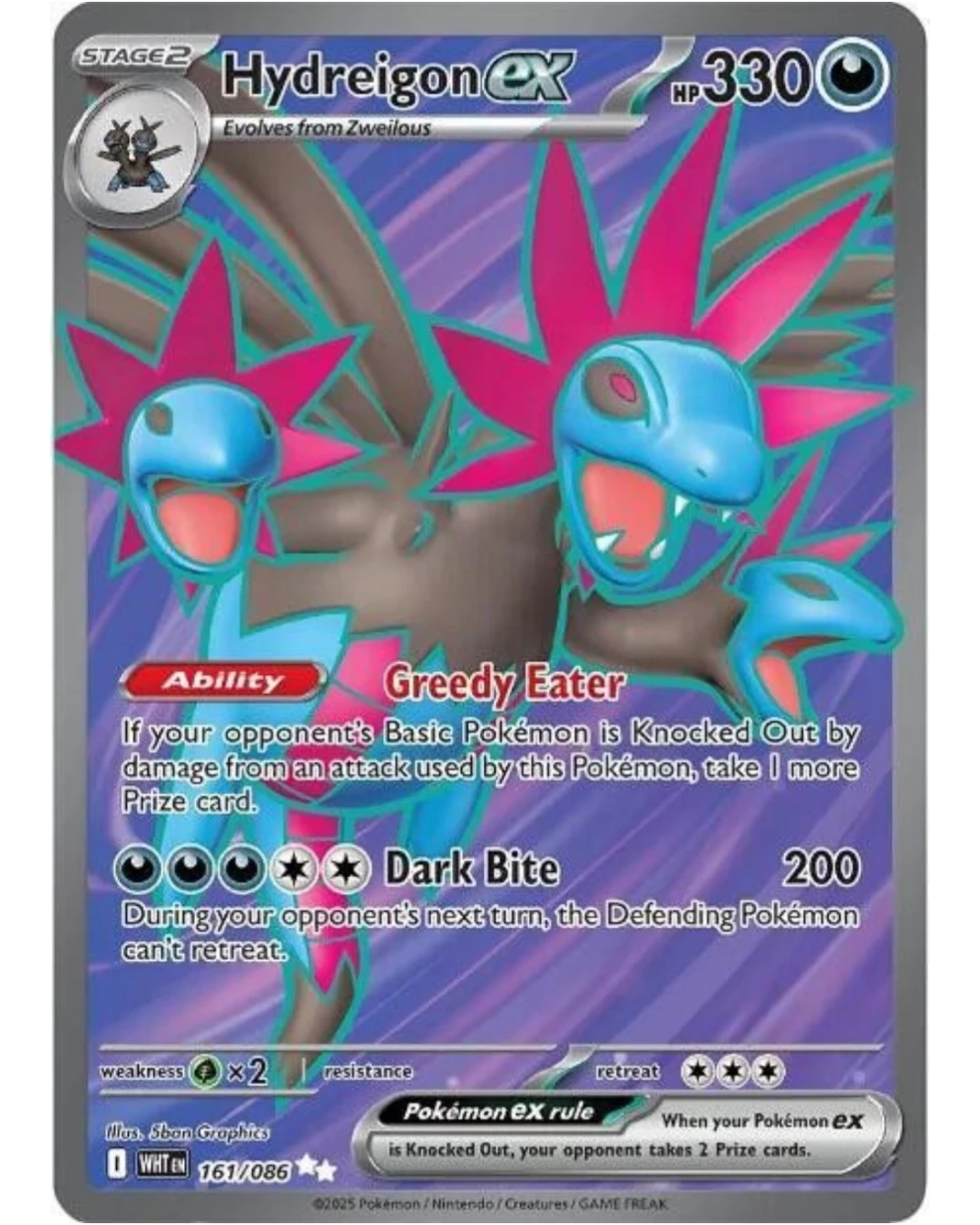VaultifyUK Hydreigon ex 161/086 full art Pokémon card featuring a dramatic three-headed dragon illustration