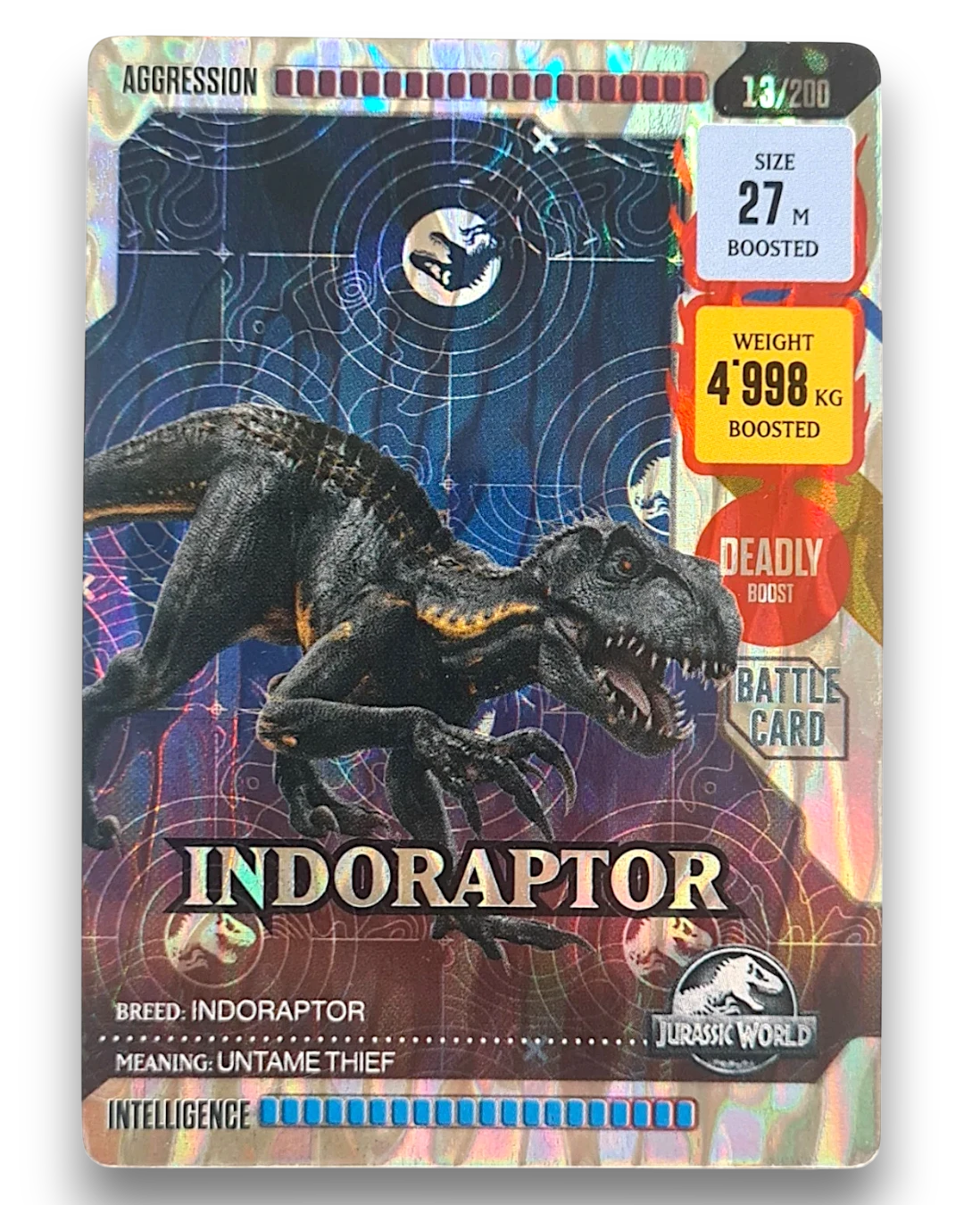 VaultifyUK Panini Jurassic World ROAR! Indoraptor 13/200 iridescent trading card with holographic finish