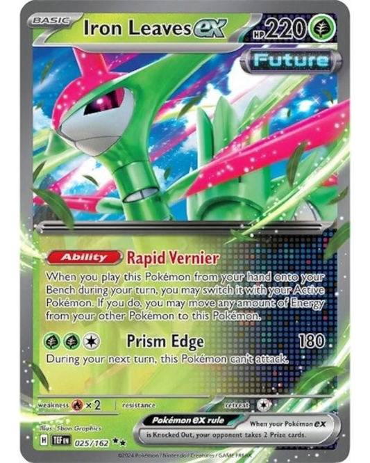 VaultifyUK Iron Leaves ex 025/162 holofoil card from the Temporal Forces Pokémon TCG expansion