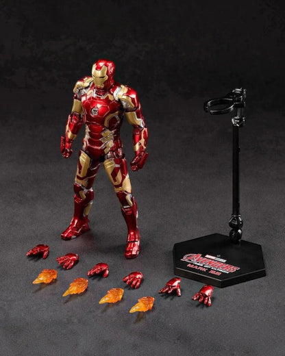 VaultifyUK ZD Toys Iron Man Mark 43 1/10 scale action figure with red and gold armor, display stand, and accessories.