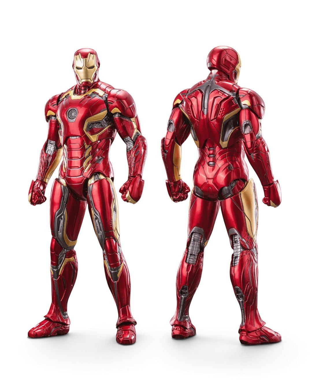 VaultifyUK ZD Toys Iron Man Mark 45 action figure showing detailed red, gold, and silver armour from front and back