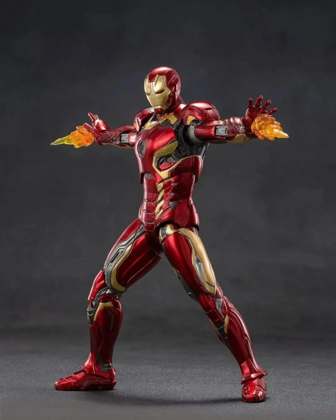 VaultifyUK ZD Toys Iron Man Mark 45 action figure in red and gold armour with flight effect parts in a dynamic pose