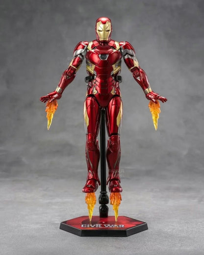 VaultifyUK ZD Toys Iron Man Mark 46 1/10 action figure in red and gold armour with flight effect parts on a stand