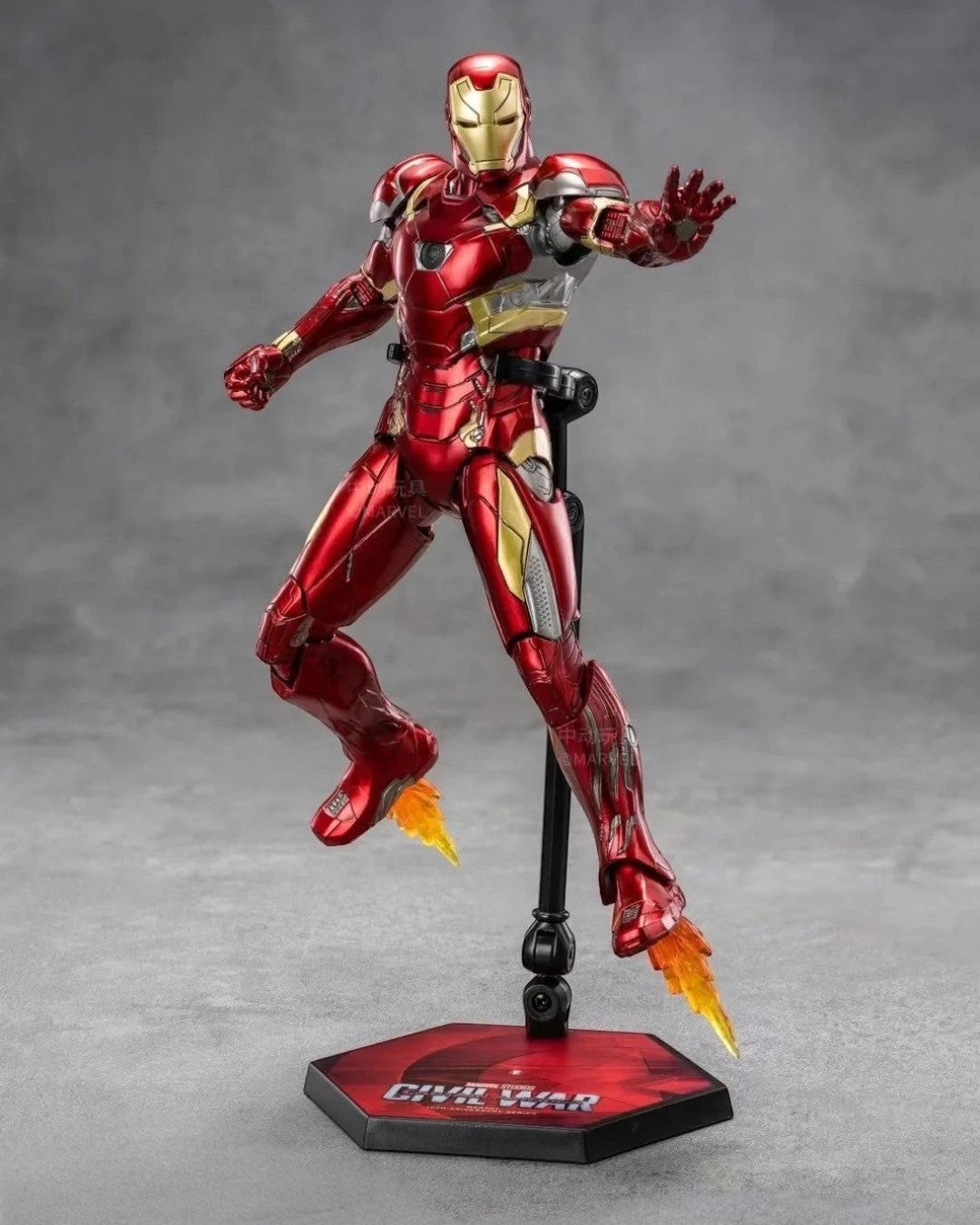 VaultifyUK ZD Toys Iron Man Mark 46 1/10 scale action figure in red and gold armor with flight effect parts on stand