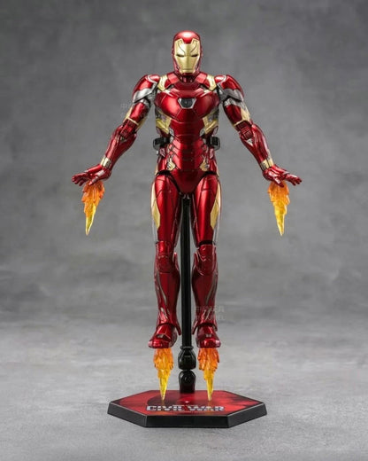 VaultifyUK ZD Toys Iron Man Mark 46 1/10 action figure in red and gold armour with flight effect parts on a stand