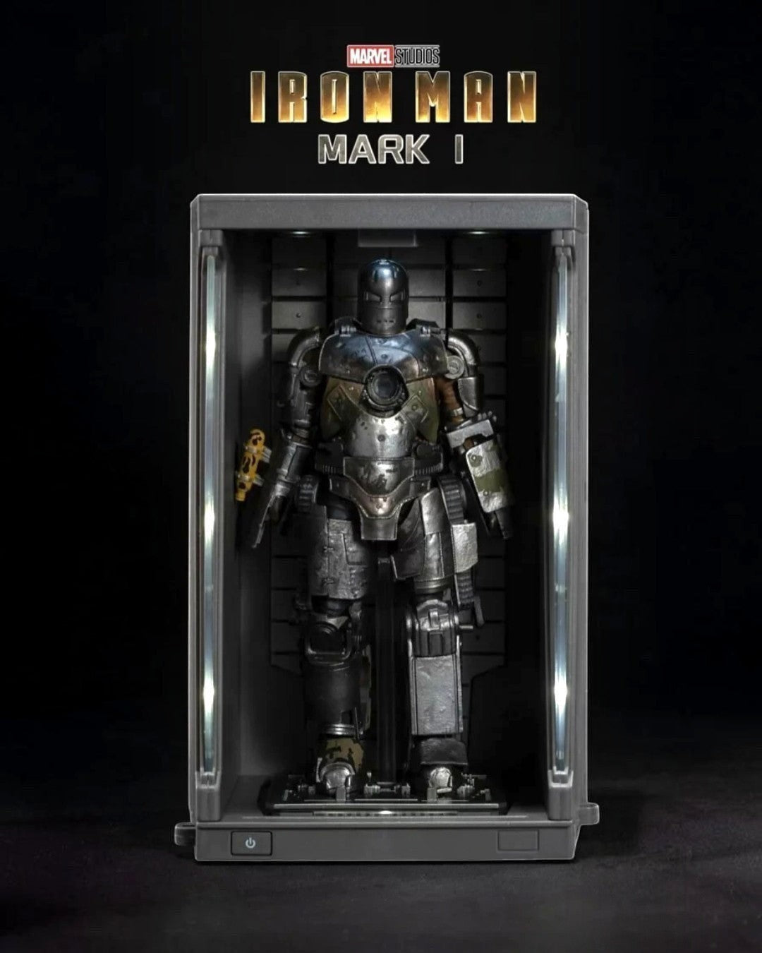 VaultifyUK ZD Toys Iron Man Mark I 1/10 scale figure in an illuminated Hall of Armor display case