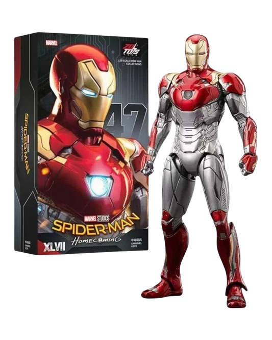 VaultifyUK ZD Toys Iron Man MK47 1/10 scale action figure in red and silver armour with collector box packaging