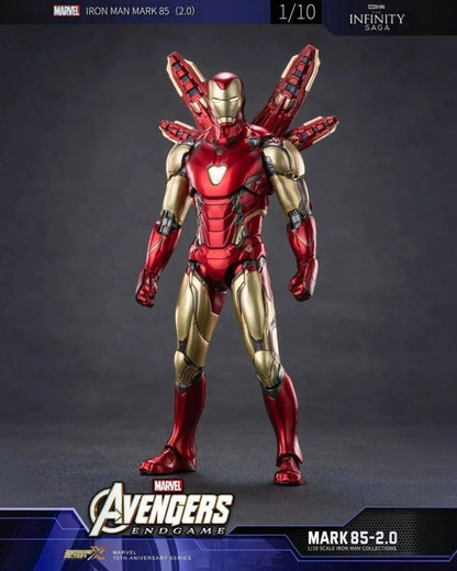 VaultifyUK Iron Man MK85 2.0 1/10 scale figure with metallic red and gold armour and LED light-up arc reactor
