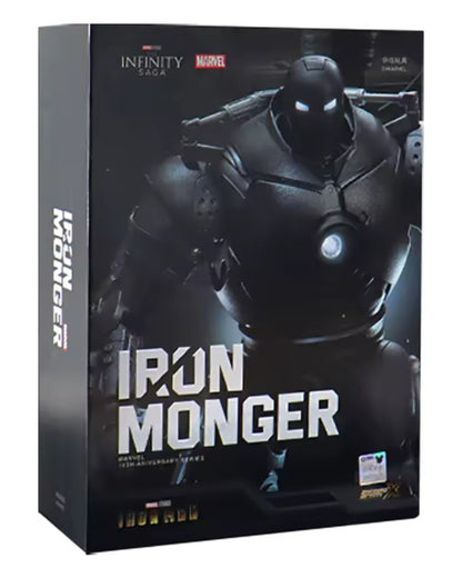 VaultifyUK ZD Toys Marvel Iron Monger 1/10 scale LED action figure in black industrial battlesuit packaging