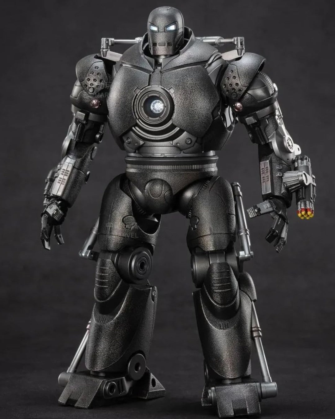 VaultifyUK ZD Toys Marvel Iron Monger 1/10 scale LED action figure with metallic grey finish and illuminated chest