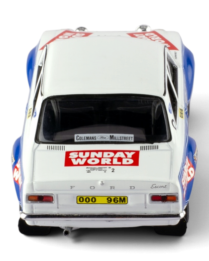 IXO 1:43 Ford Escort Mk1 RS1600 #2 Coleman/Phelan, 1975 Circuit of Ireland Rally winner, straight-on rear view