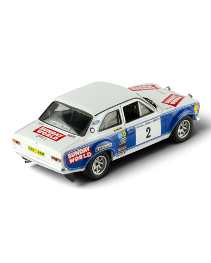 IXO 1:43 Ford Escort Mk1 RS1600 #2 Coleman/Phelan, 1975 Circuit of Ireland Rally winner, rear three-quarter view, opposite side