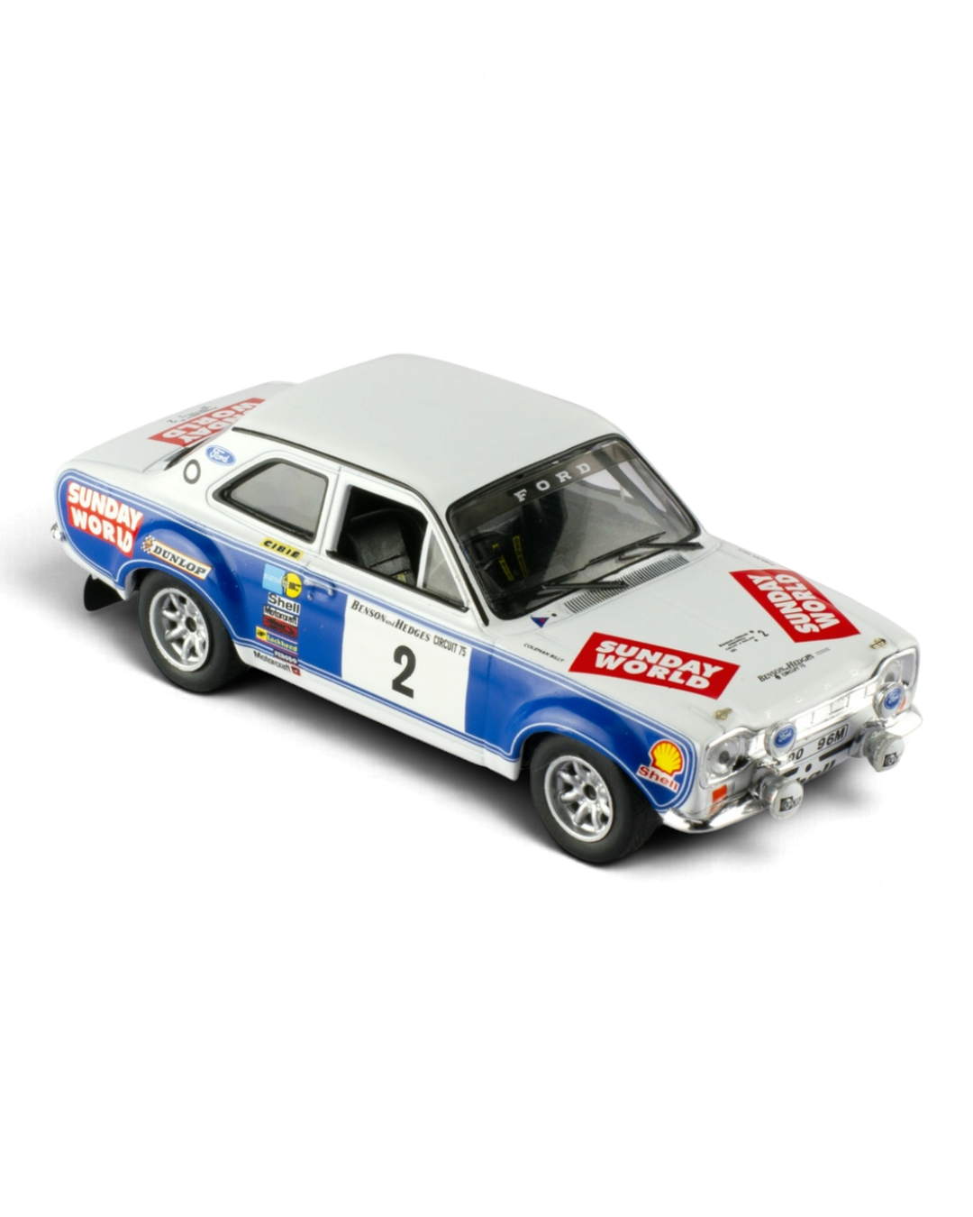 IXO 1:43 Ford Escort Mk1 RS1600 #2 Coleman/Phelan, 1975 Circuit of Ireland Rally winner, front three-quarter view
