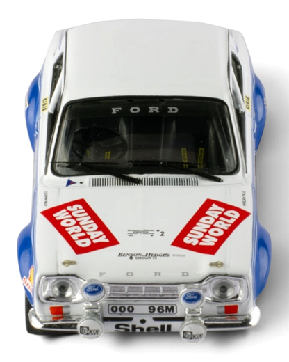 IXO 1:43 Ford Escort Mk1 RS1600 #2 Coleman/Phelan, 1975 Circuit of Ireland Rally winner, straight-on front view