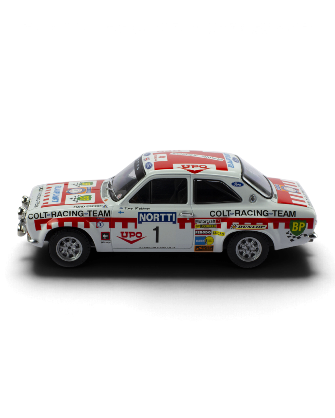 IXO 1:18 Ford Escort Mk1 RS1600 #1 Mäkinen/Liddon, 1974 1000 Lakes Rally 2nd place, side profile