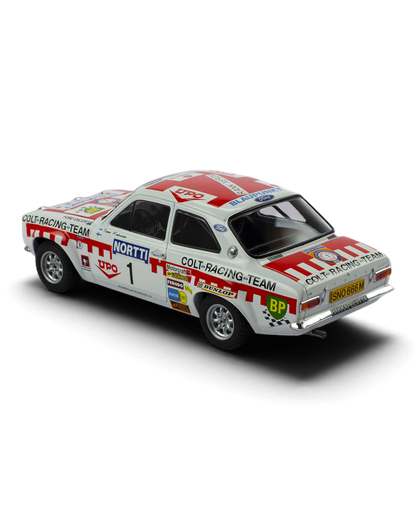 IXO 1:18 Ford Escort Mk1 RS1600 #1 Mäkinen/Liddon, 1974 1000 Lakes Rally 2nd place, rear three-quarter view