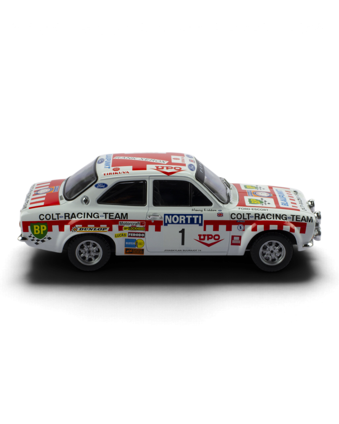 IXO 1:18 Ford Escort Mk1 RS1600 #1 Mäkinen/Liddon, 1974 1000 Lakes Rally 2nd place, side profile, opposite side