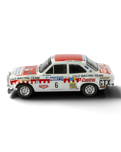 IXO 1:18 Ford Escort Mk1 RS1600 #6 Mikkola/Davenport, 1974 1000 Lakes Rally winner, side profile