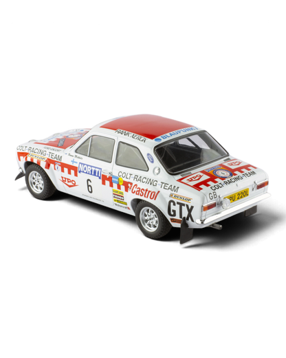 IXO 1:18 Ford Escort Mk1 RS1600 #6 Mikkola/Davenport, 1974 1000 Lakes Rally winner, rear three-quarter view