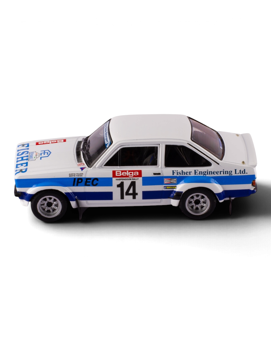 IXO 1:43 Ford Escort Mk2 RS1800 #14 Bertie Fisher/Austin Frazer, 1981 Haspengouw Rally, side view