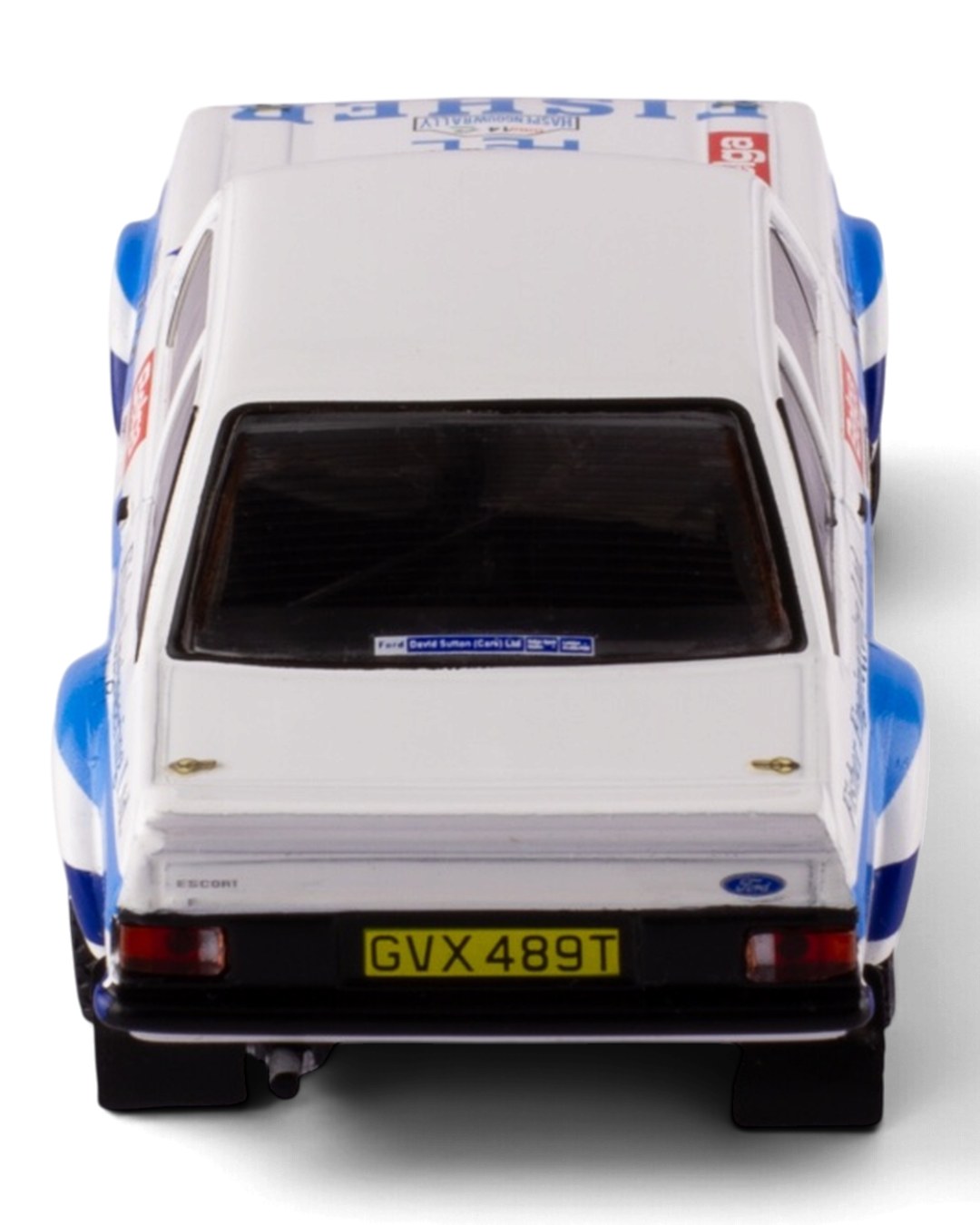 IXO 1:43 Ford Escort Mk2 RS1800 #14 Bertie Fisher/Austin Frazer, 1981 Haspengouw Rally, straight-on rear view