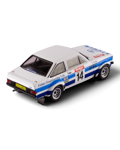 IXO 1:43 Ford Escort Mk2 RS1800 #14 Bertie Fisher/Austin Frazer, 1981 Haspengouw Rally, rear three-quarter view, opposite side