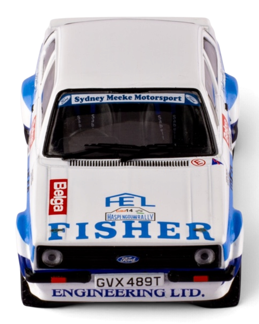 IXO 1:43 Ford Escort Mk2 RS1800 #14 Bertie Fisher/Austin Frazer, 1981 Haspengouw Rally, straight-on front view