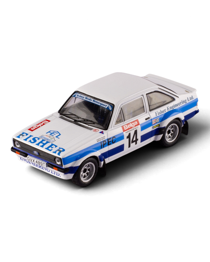 IXO 1:43 Ford Escort Mk2 RS1800 #14 Bertie Fisher/Austin Frazer, 1981 Haspengouw Rally, front three-quarter view