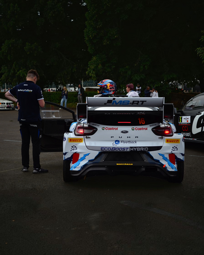The real car: the #16 M-Sport Ford Puma Rally1 from behind at the Goodwood Festival of Speed 2024