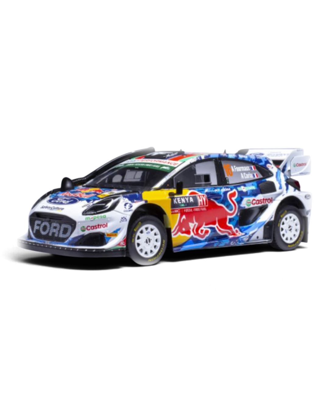 IXO 1:18 Ford Puma Rally1 #16 Fourmaux/Coria, Safari Rally Kenya 2024, front three-quarter view