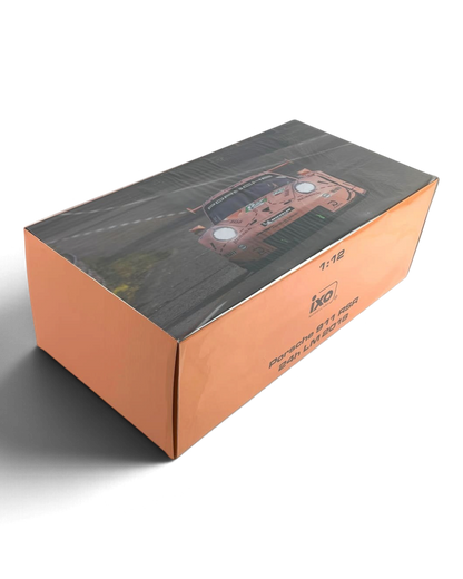 VaultifyUK IXO 1:12 scale Porsche 911 RSR Pink Pig model car box featuring 2018 Le Mans winner livery