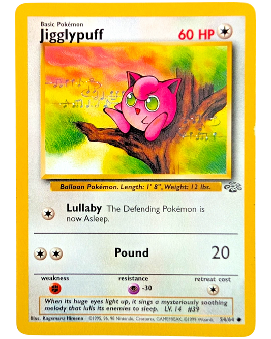 VaultifyUK vintage Jigglypuff 54/64 Jungle set Pokemon card with Kagemaru Himeno artwork in LP+ condition