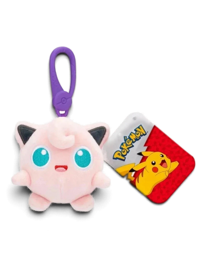 VaultifyUK Jigglypuff Pokémon 3.5 inch plush bag clip with purple plastic carabiner and official character swing tag