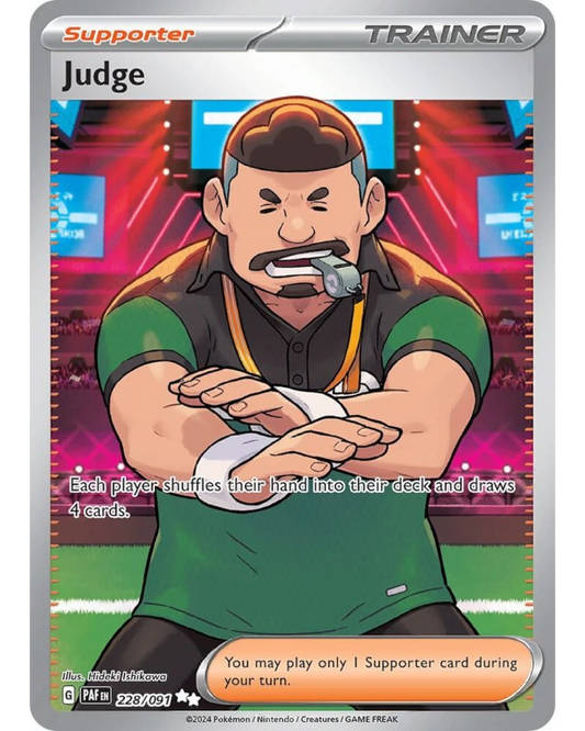VaultifyUK Pokémon TCG Judge 228/091 Paldean Fates Ultra Rare full art trainer card featuring a referee illustration
