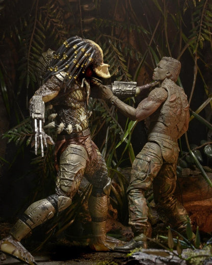 VaultifyUK NECA Jungle Hunter Predator action figure battling Dutch in a detailed jungle diorama display