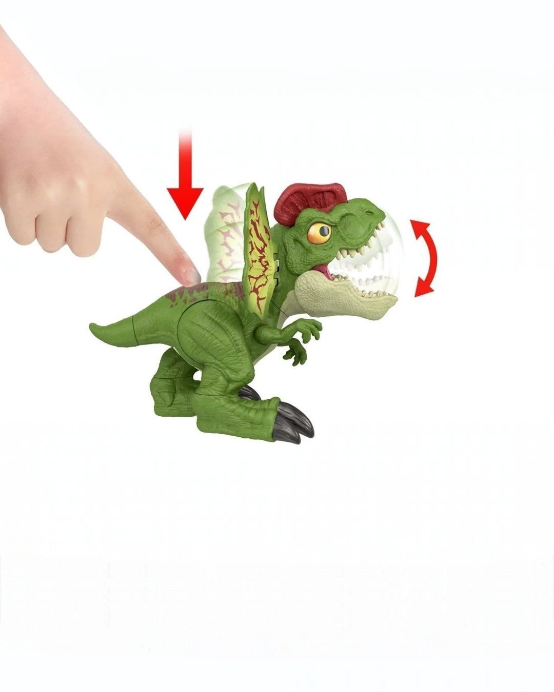 VaultifyUK Jurassic World interactive Dilophosaurus toy with expanding neck frill and dart-launching action