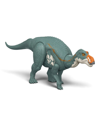 VaultifyUK Jurassic World Rebirth Maiasaura action figure with teal skin, orange snout, and detailed dinosaur texture