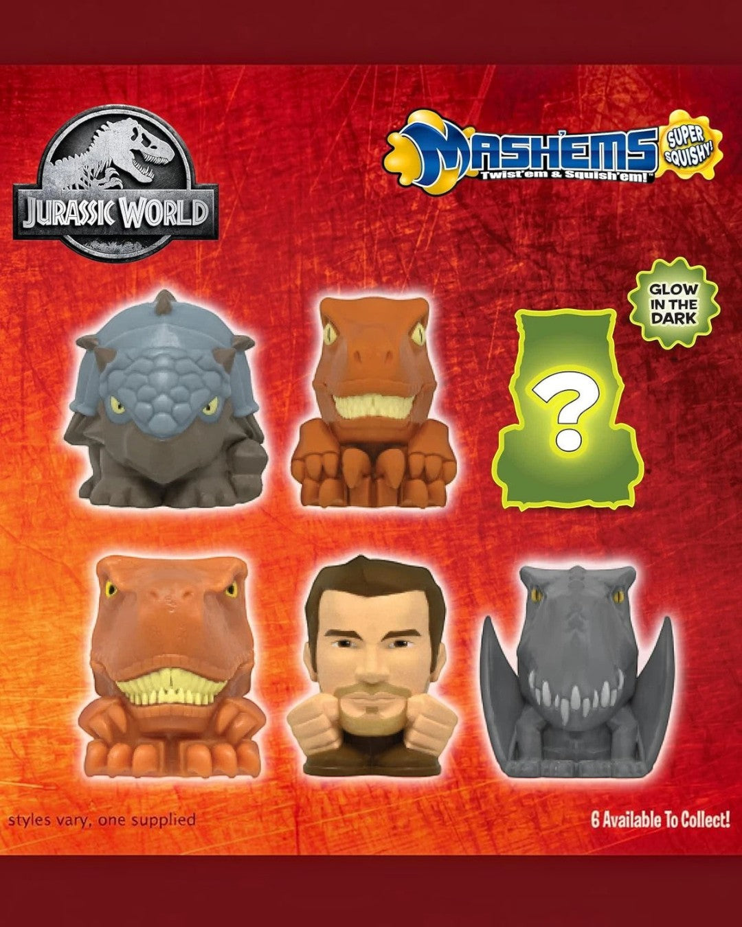 VaultifyUK Jurassic World MASH'EMS Series 2 squishy dinosaur collectable figures in a mystery blind capsule display