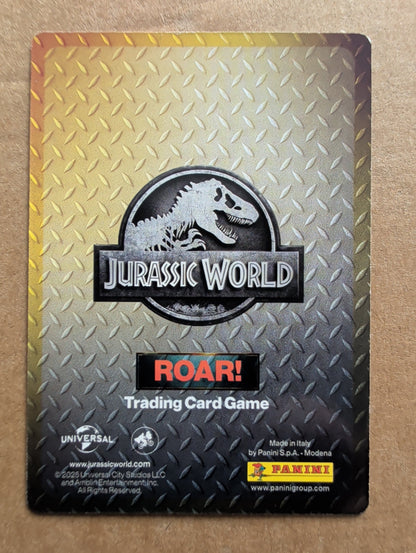 VaultifyUK Panini Jurassic World ROAR! trading card reverse side featuring metallic diamond plate pattern design