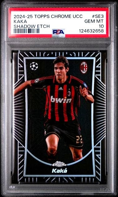 VaultifyUK PSA 10 Kaka 2024-25 Topps Chrome UCC Shadow Etch football card featuring AC Milan kit