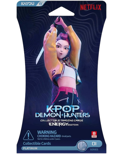VaultifyUK KPop Demon Hunters Energy Edition series 1 sleeved booster pack featuring a character with a sword
