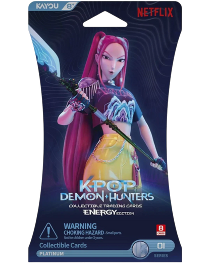 VaultifyUK KPop Demon Hunters Energy Edition Series 1 sleeved booster pack featuring a character with a spear.