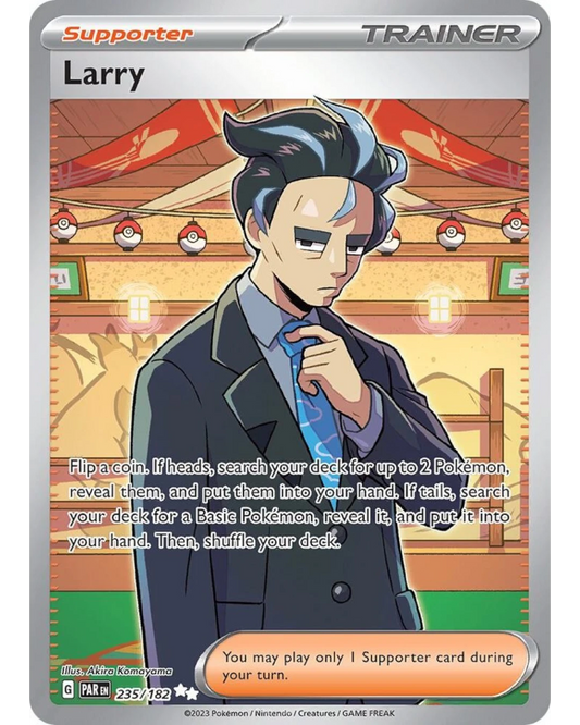 VaultifyUK Pokémon TCG Larry 235/182 Paradox Rift full art Supporter card featuring the Paldea Gym Leader
