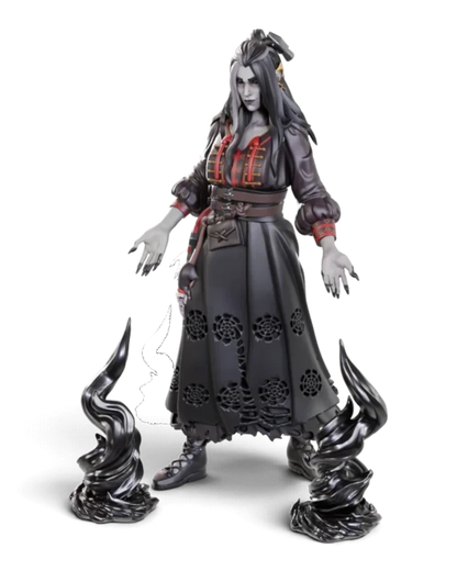 VaultifyUK Critical Role Laudna unpainted miniature with dark flowing magic effects and intricate gothic dress detail
